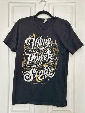 Bookish Box Graphic T-Shirt type illustrated quote The Diviners by Libby Bray M